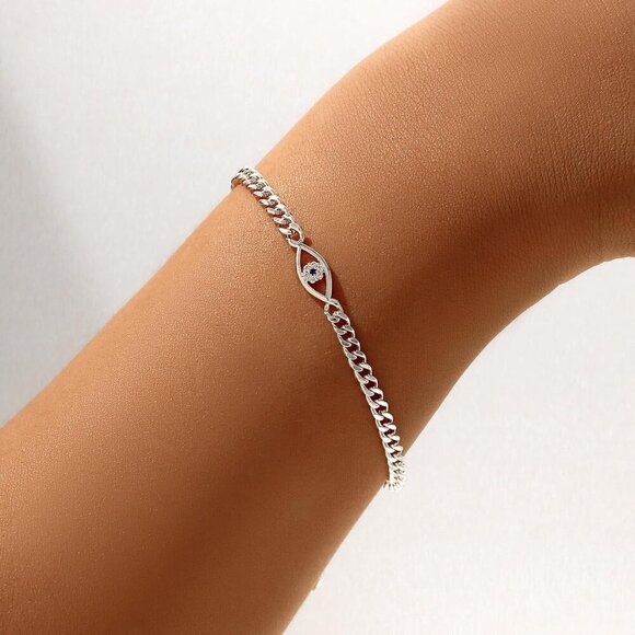 🆕 Mideeo Heart Pearl Bracelets Women Silver Evil Eye Diamond Cuban Jewelry Gift - Picture 4 of 7